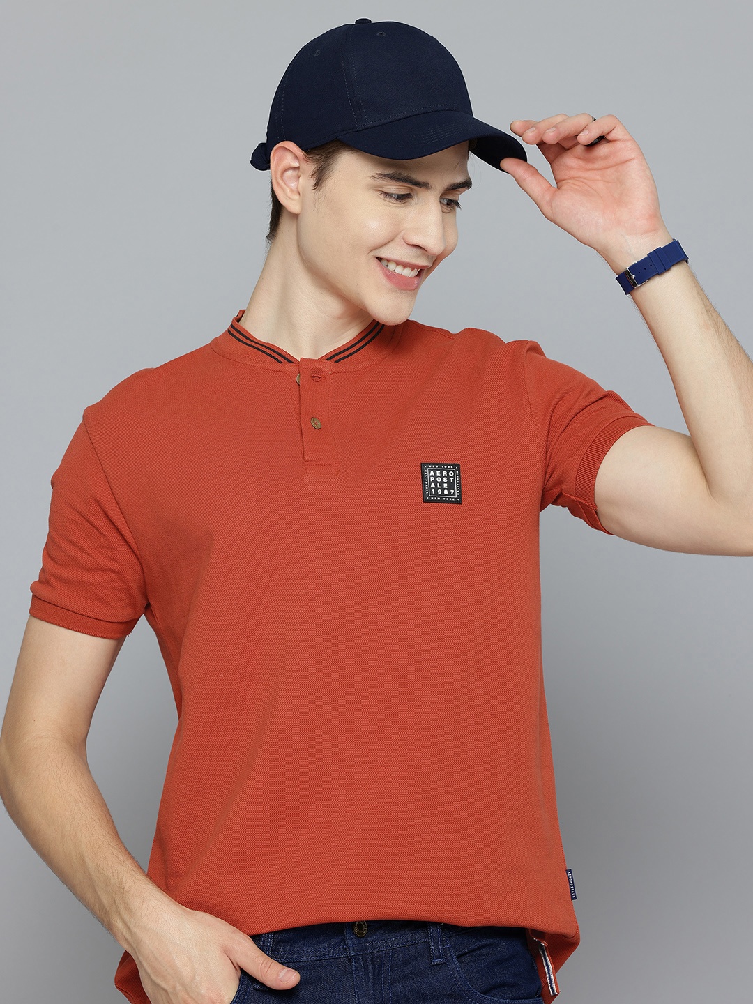 

Aeropostale Henley Neck Pure Cotton T-shirt, Rust