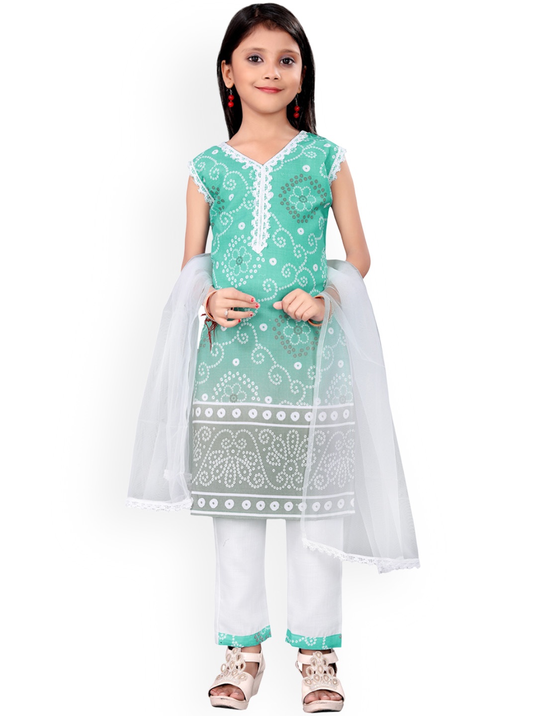 

BAESD Girls Floral Printed V-Neck Straight Kurta With Trousers & Dupatta, Blue