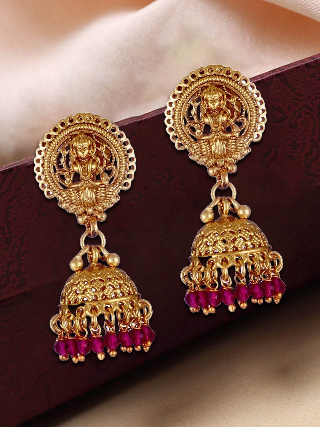 

Anouk Gold-Plated Beaded Dome Shaped Jhumkas