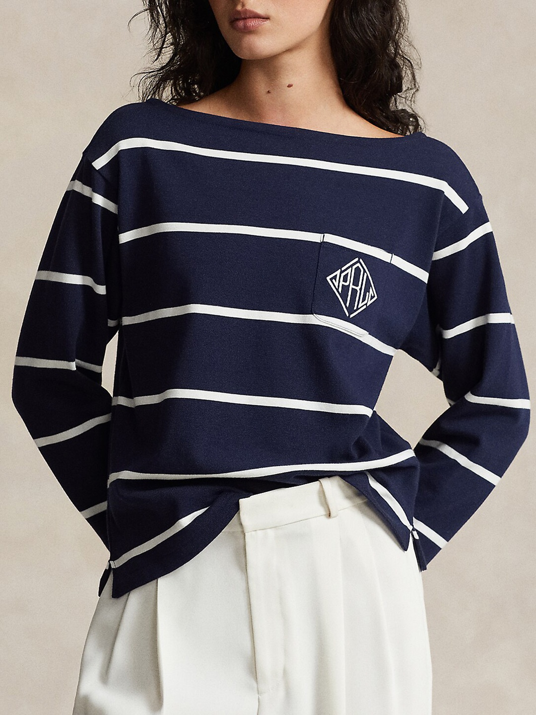 

Polo Ralph Lauren Striped Boat Neck Long Sleeve Cotton T-shirts, Blue