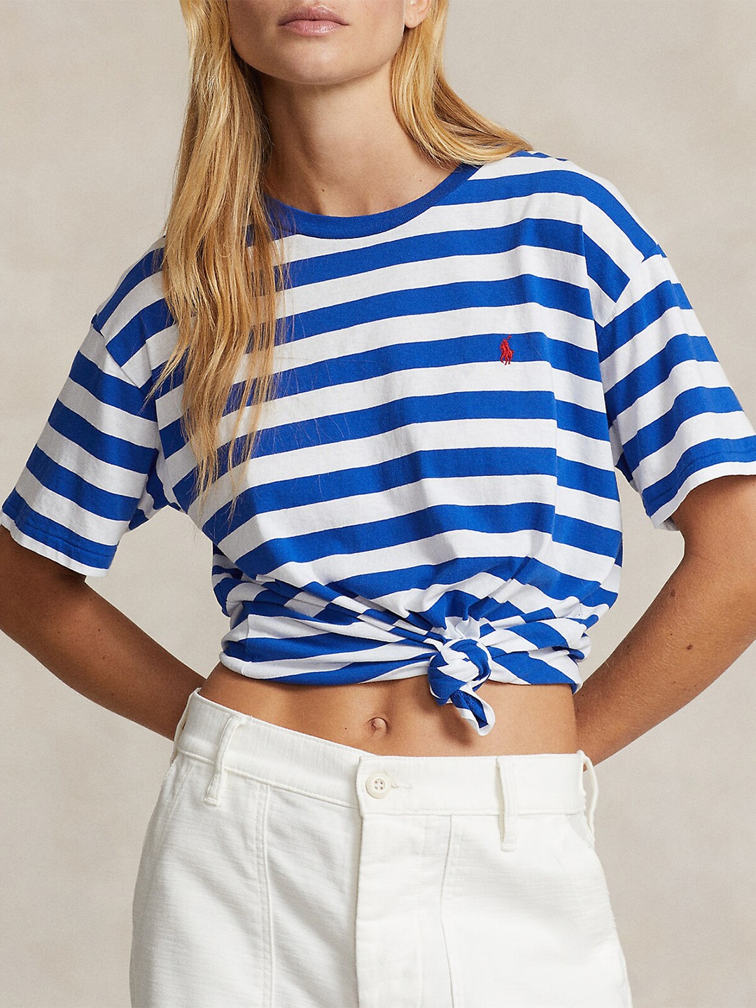 

Polo Ralph Lauren Striped Round Neck Cotton T-Shirt, Blue