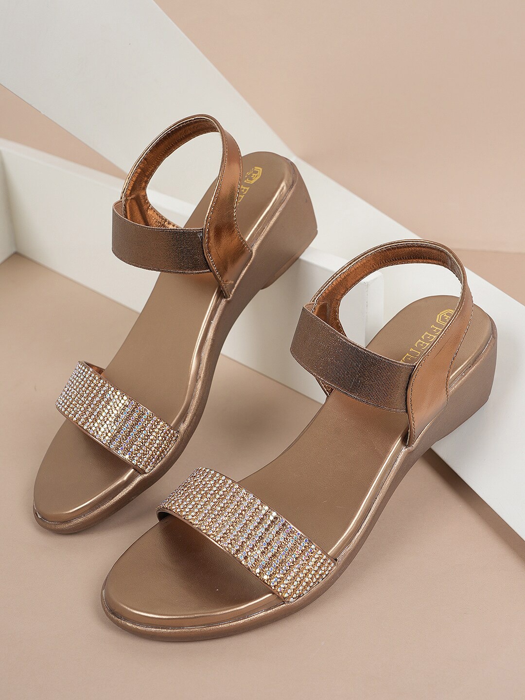 

Style Shoes Embellished Open Toe Backstrap Wedges, Copper