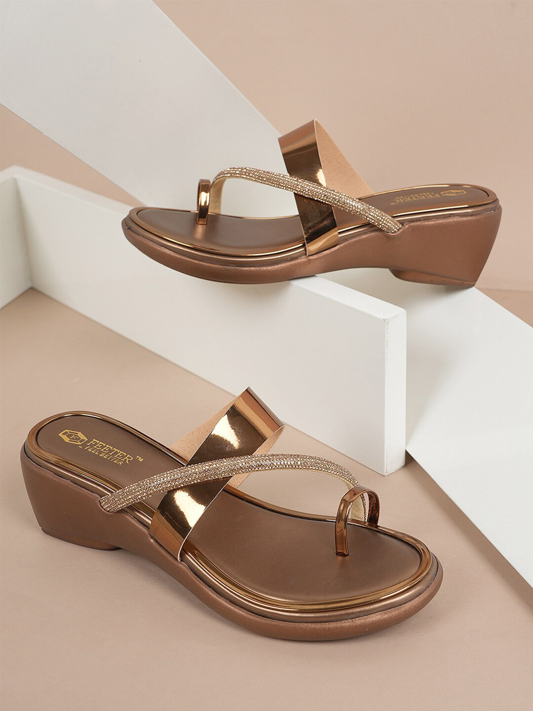 

Style Shoes Embellished One Toe Wedges, Copper