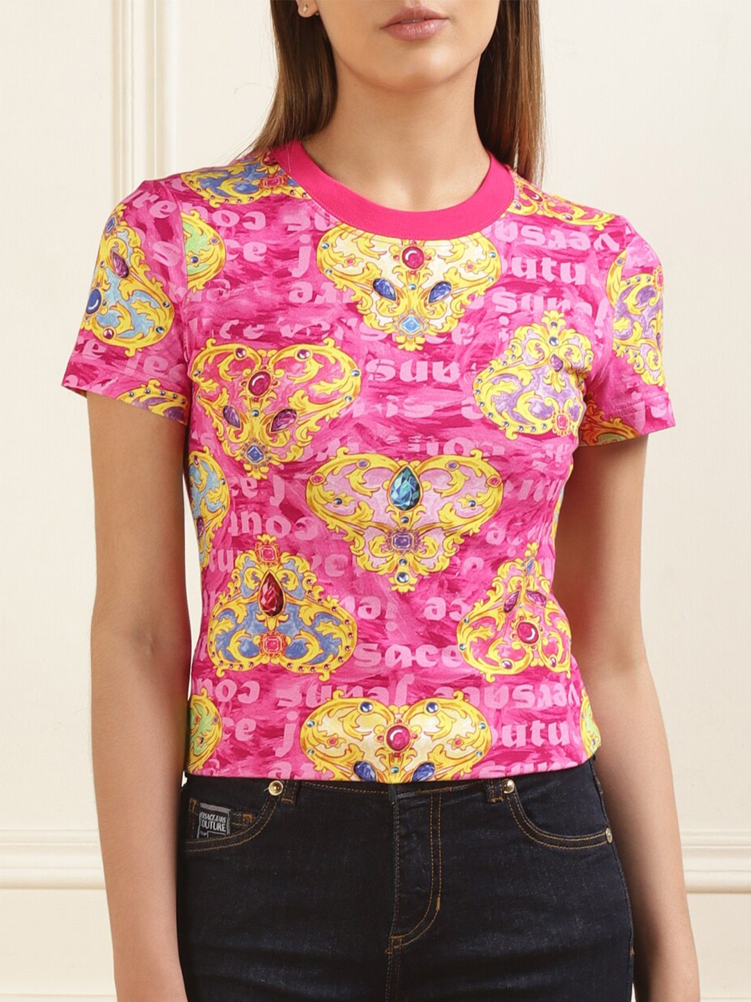 

Versace Jeans Couture Round Neck Floral Printed T-shirt, Pink