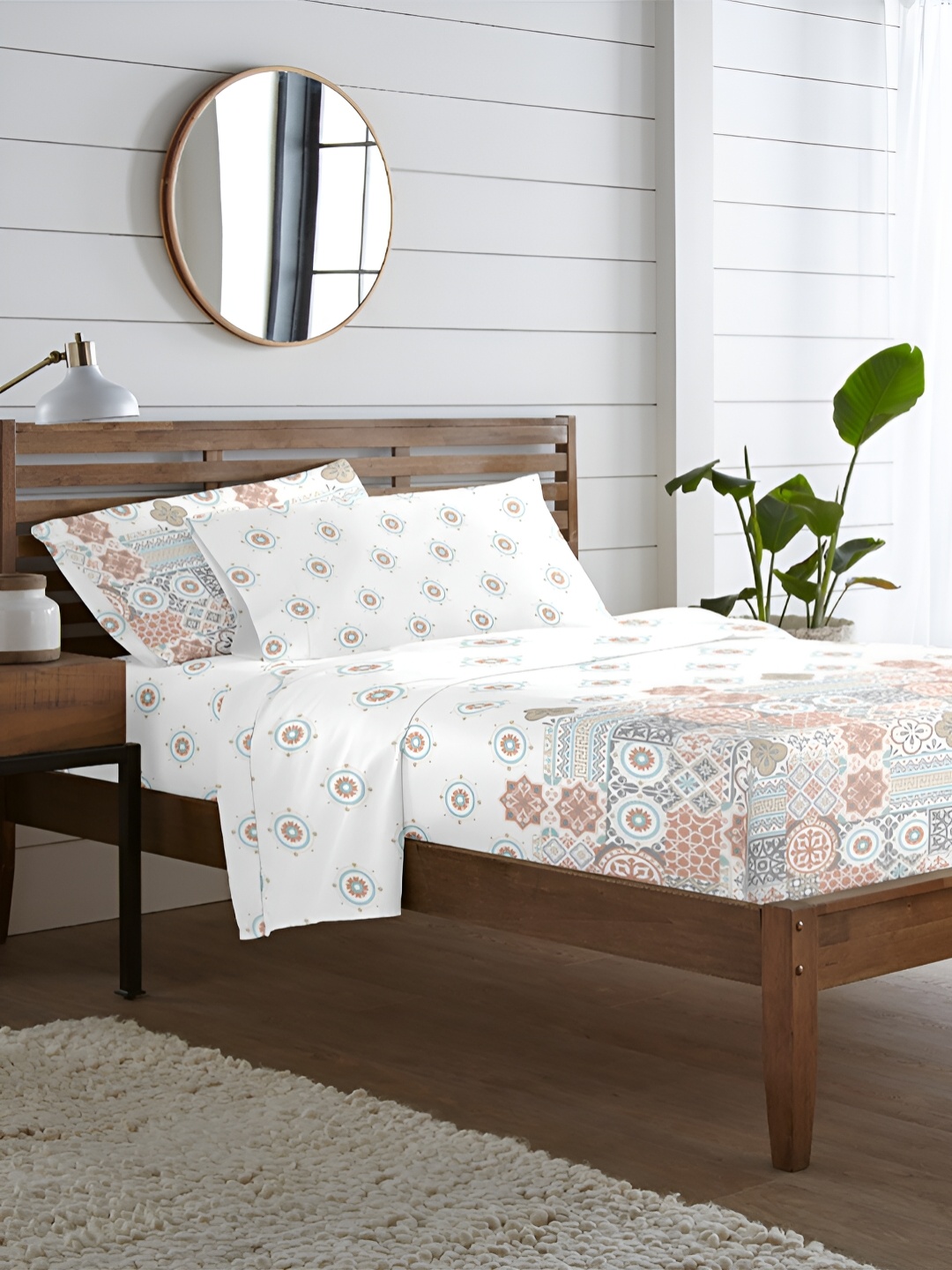 

BLUE DAHLIA Red & White Floral 250 TC Cotton Single Bedsheet with 1 Pillow Covers