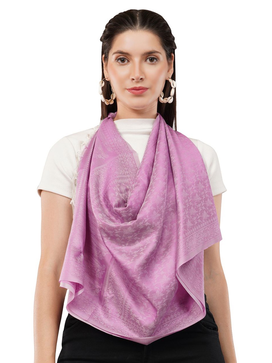 

CrossKulture Women Silk Self Design Scarf, Purple