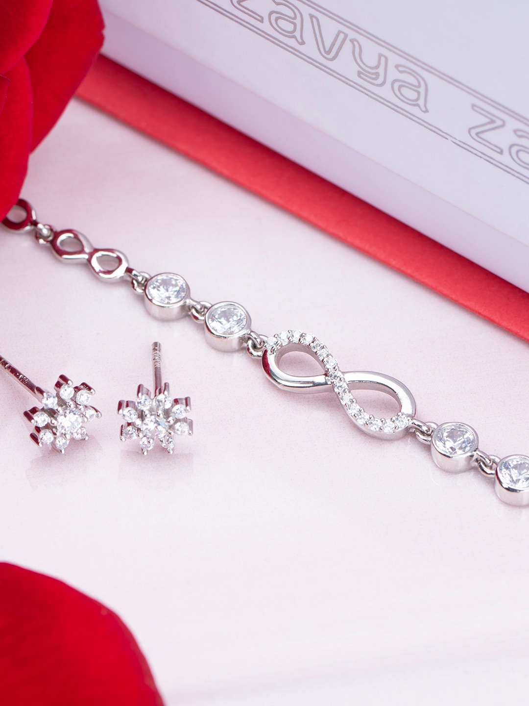 

Zavya Rhodium-Plated 925 Sterling Silver Cubic Zirconia-Studded Jewellery Set