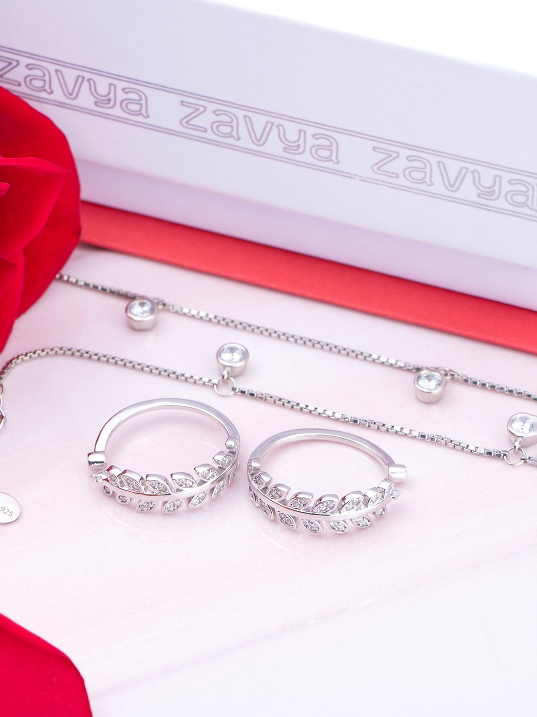 

Zavya Rhodium-Plated 925 Sterling Silver Cubic Zirconia-Studded Jewellery Set