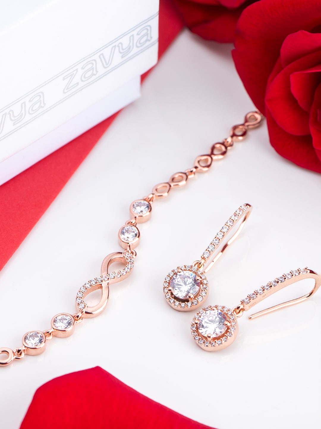 

Zavya Rose Gold-Plated 925 Sterling Silver Cubic Zirconia Studded Jewellery Set