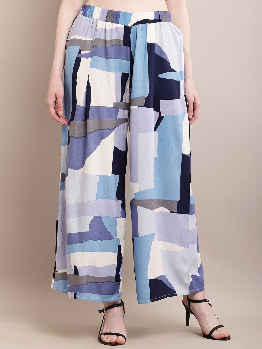 

NoBarr Colourblocked Wide Leg Palazzos, Blue