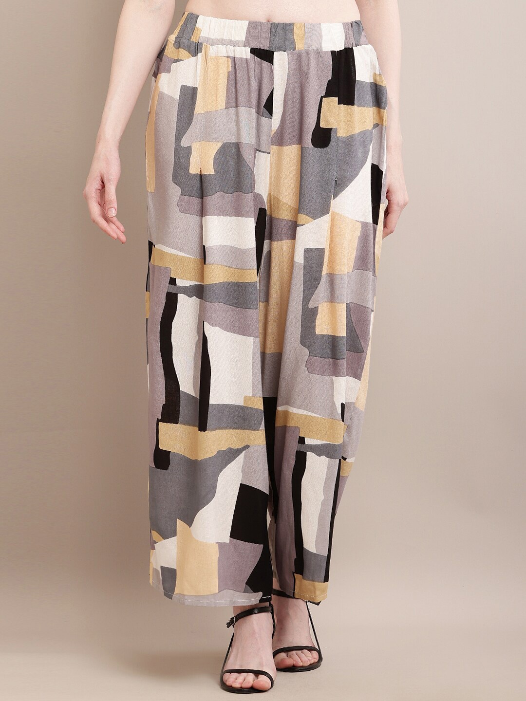 

NoBarr Colourblocked Wide Leg Palazzos, Grey