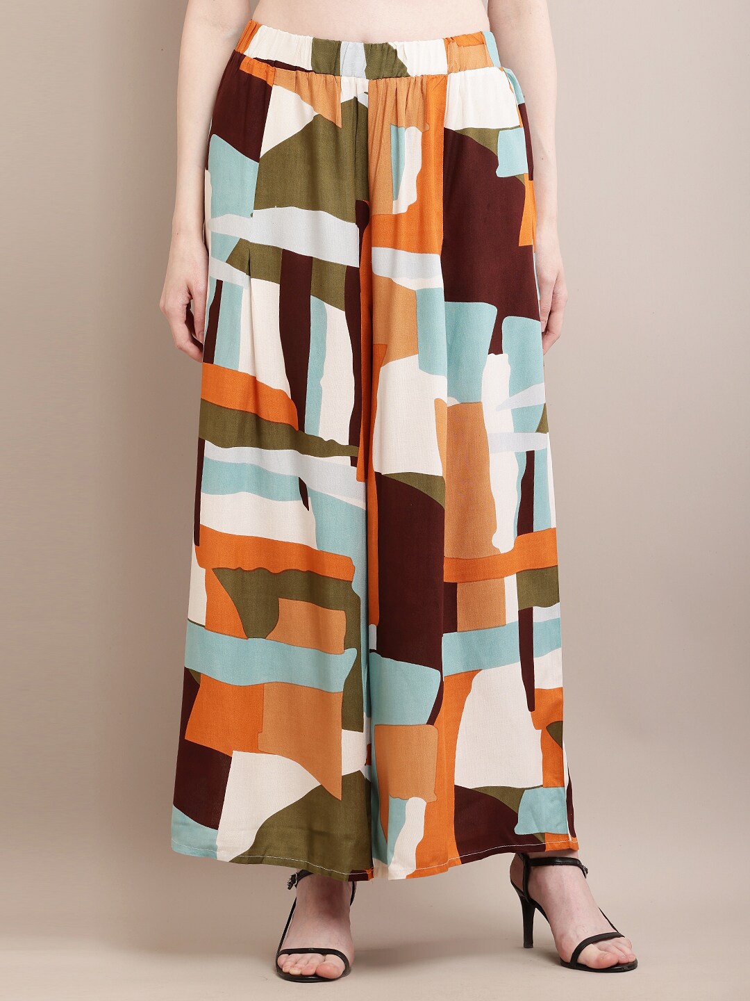 

NoBarr Colourblocked Wide Leg Palazzos, Orange