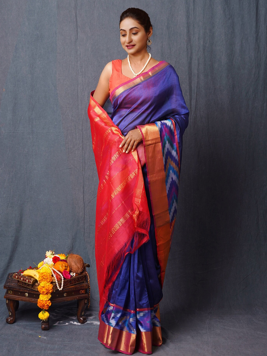 

Unnati Silks Zari Handloom Mangalagiri Saree, Blue