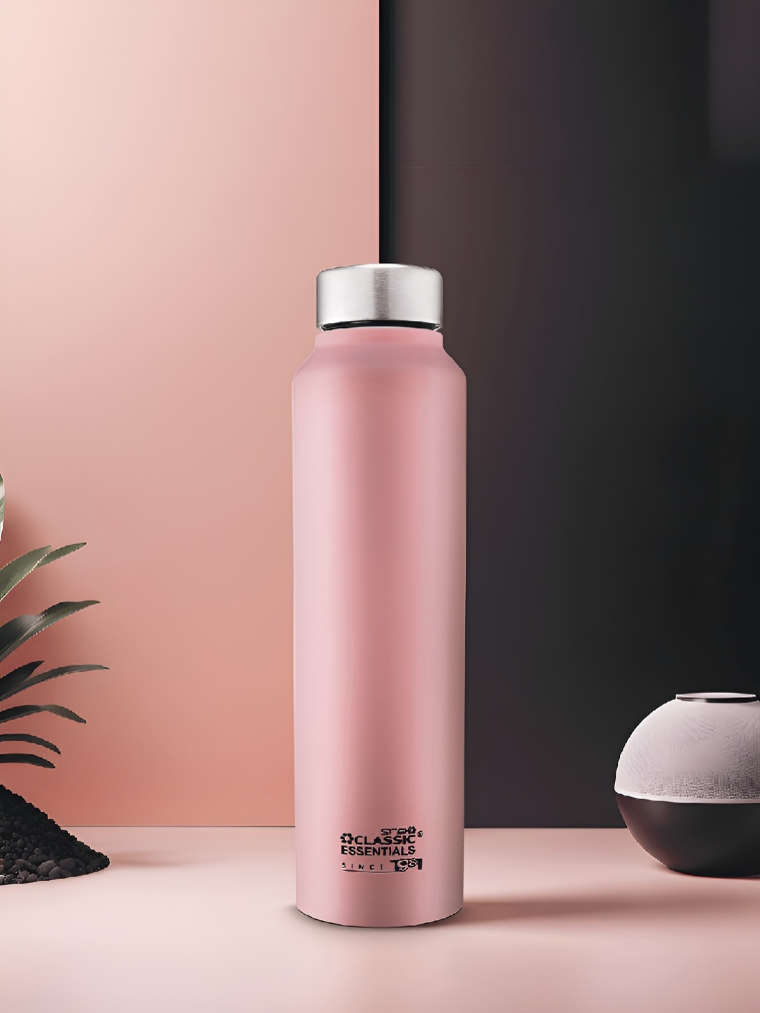 

Classic Essentials Pink & Black Brand Logo Stainless Steel Water Bottle 1l