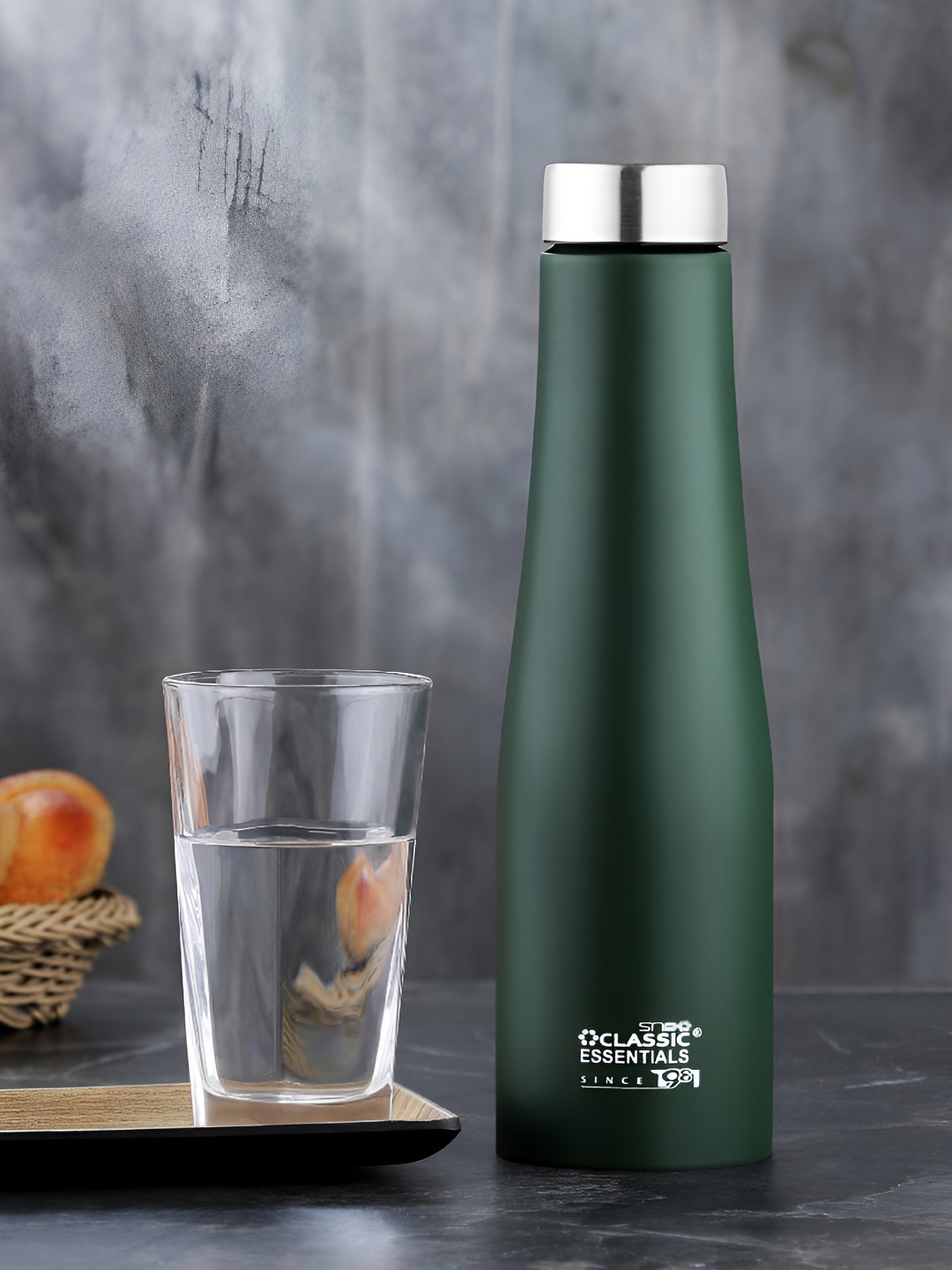 

Classic Essentials Olive Green & White Brand Logo Stainless Steel Water Bottle 1l