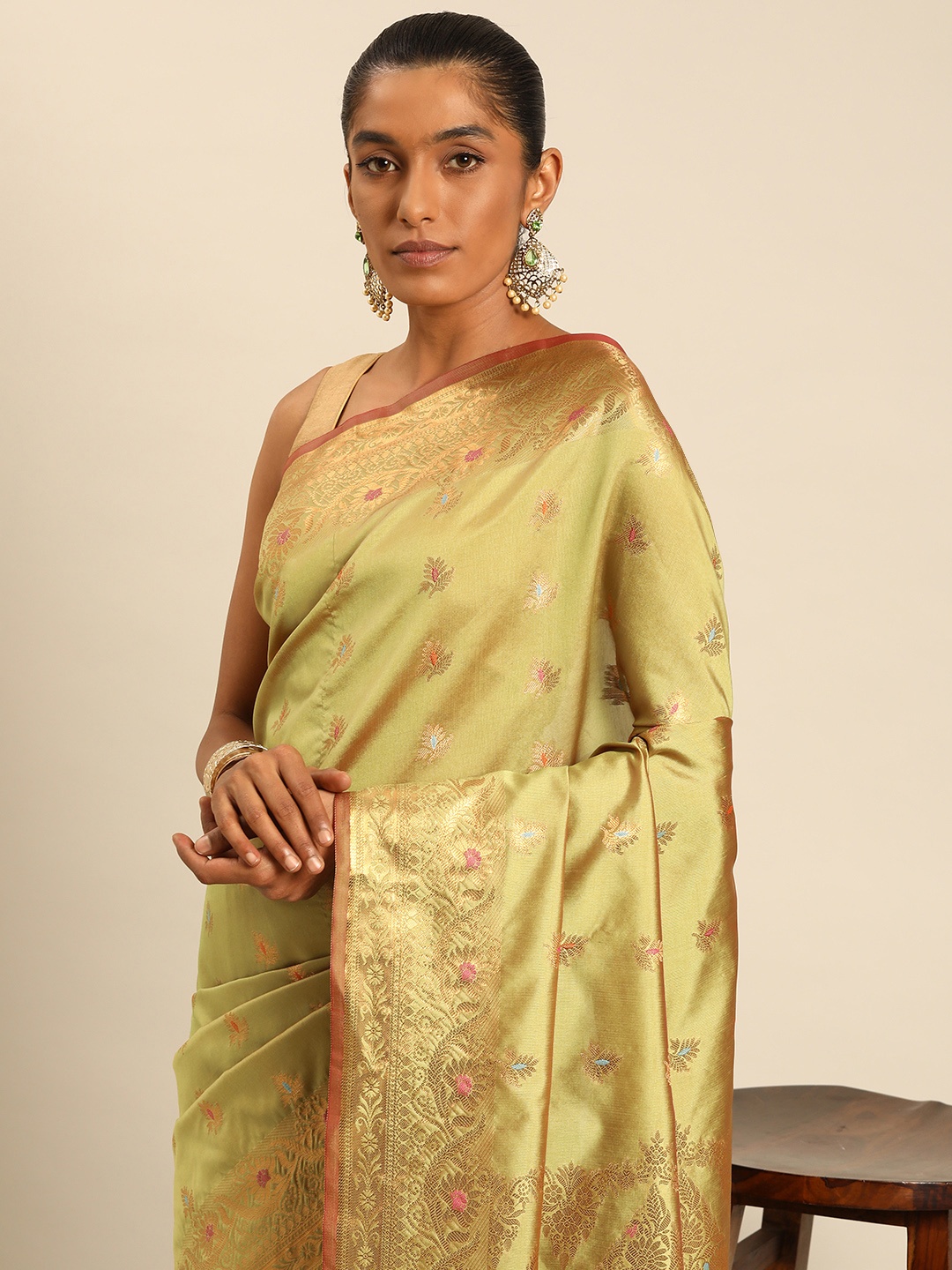 

Taavi Banarasi Inspired Woven Legacy saree, Green