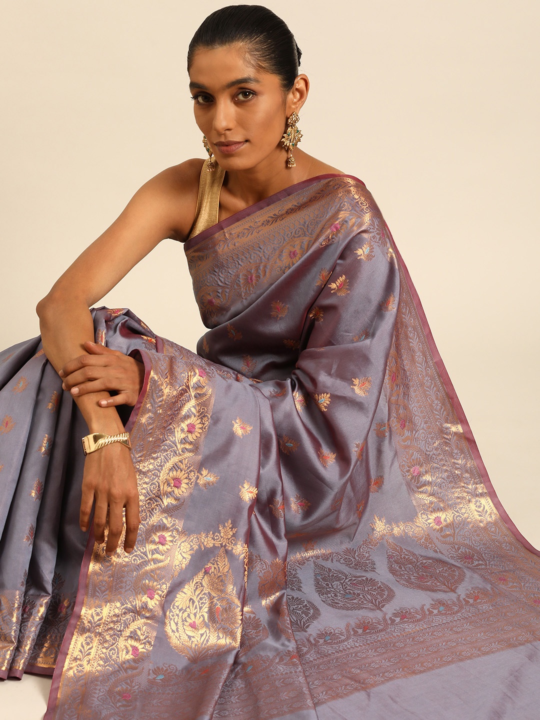 

Taavi Banarasi Inspired Woven Legacy saree, Grey