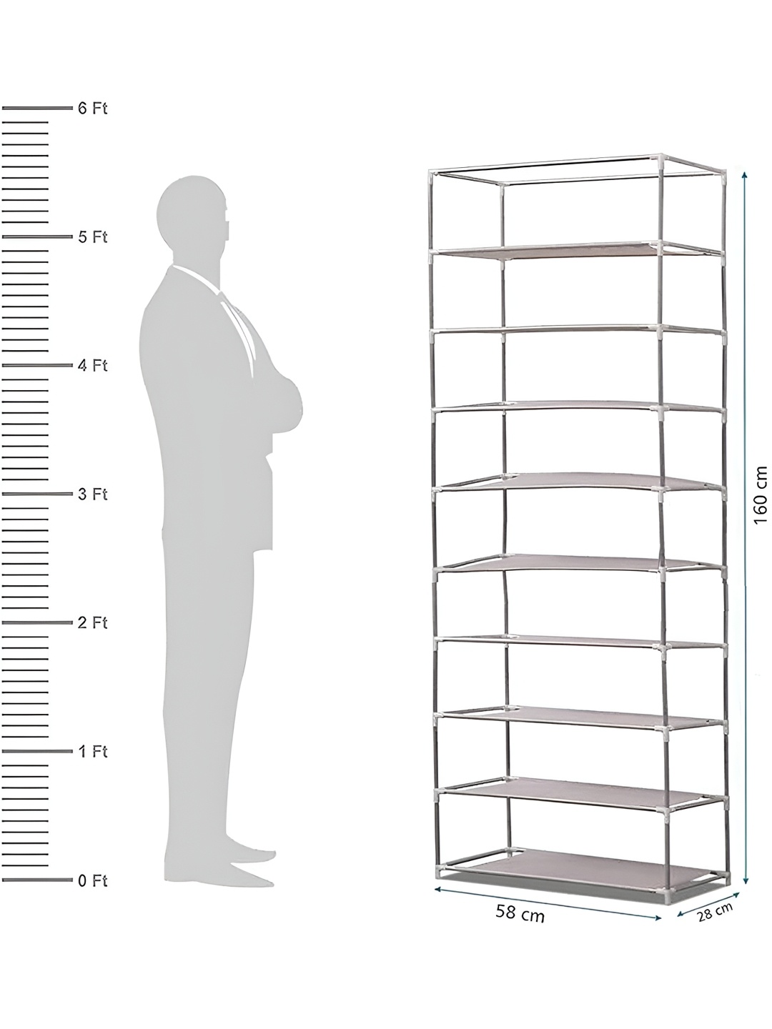 Pamworld Grey 9-Tier Shelf Shoe Rack With Cover