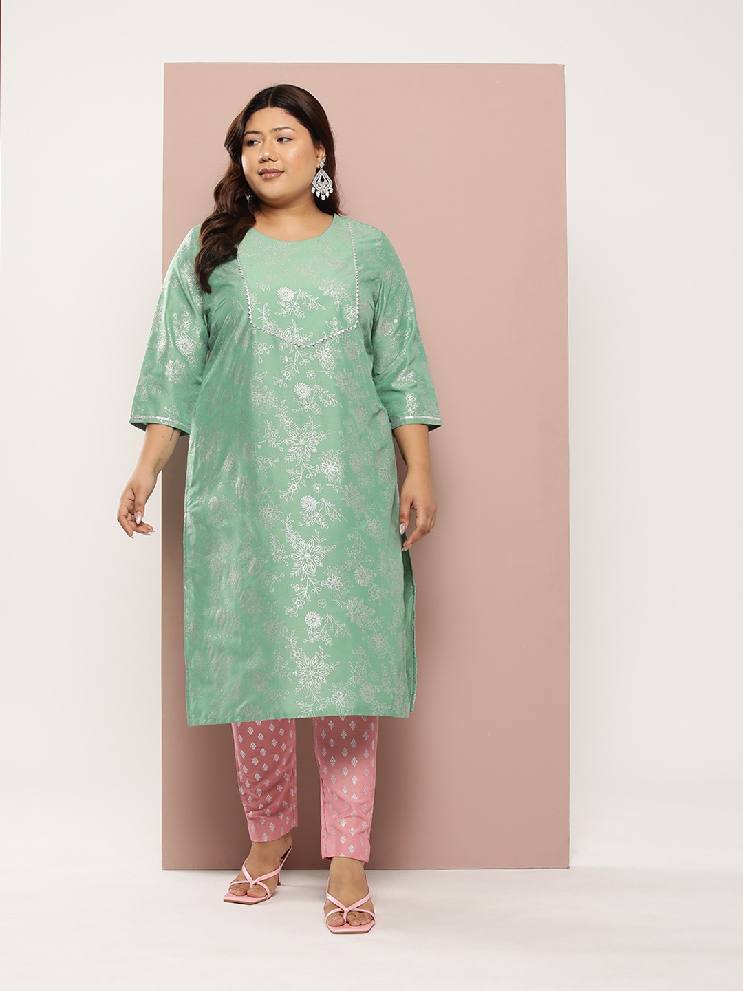 

Sztori Plus Size Ethnic Motifs Printed Kurta Set, Blue