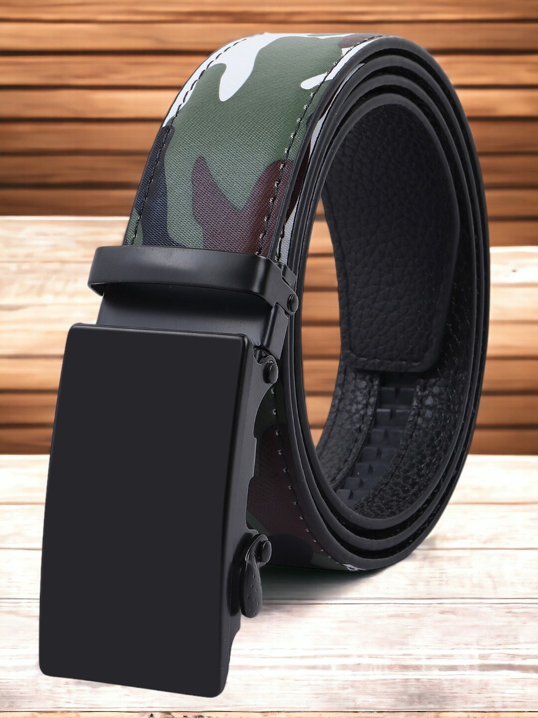 

The Roadster Lifestyle Co. Men Printed Automatic Buckle Belt, Black
