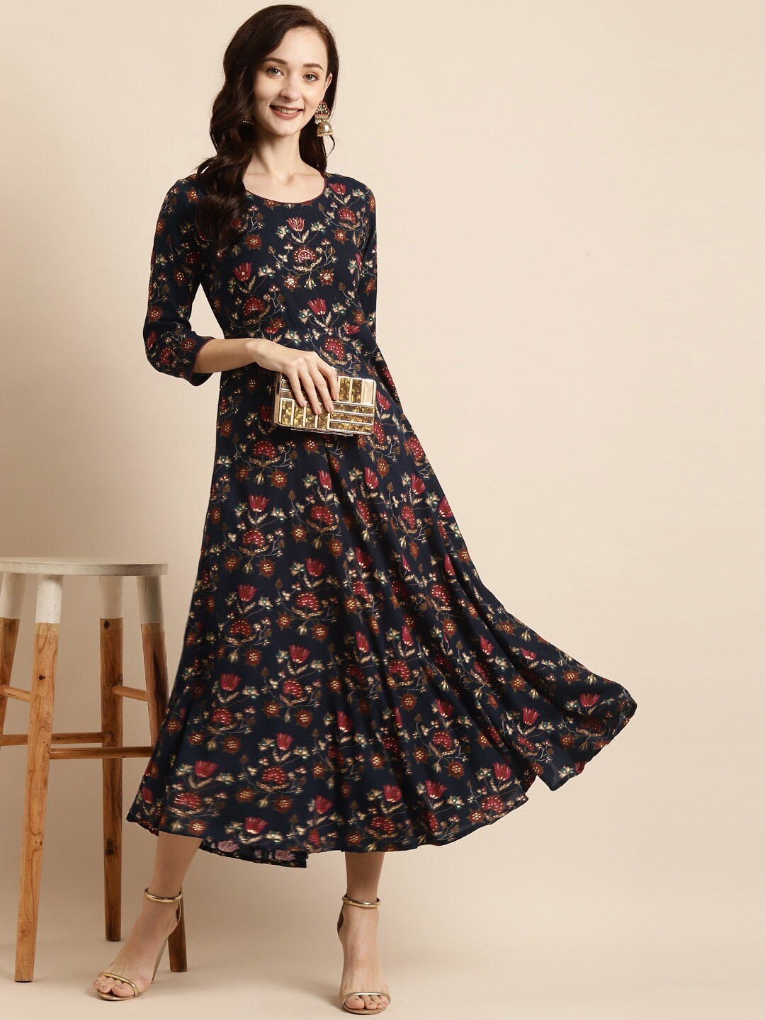 

all about you Navy Blue Floral Print Maxi Midi Dress