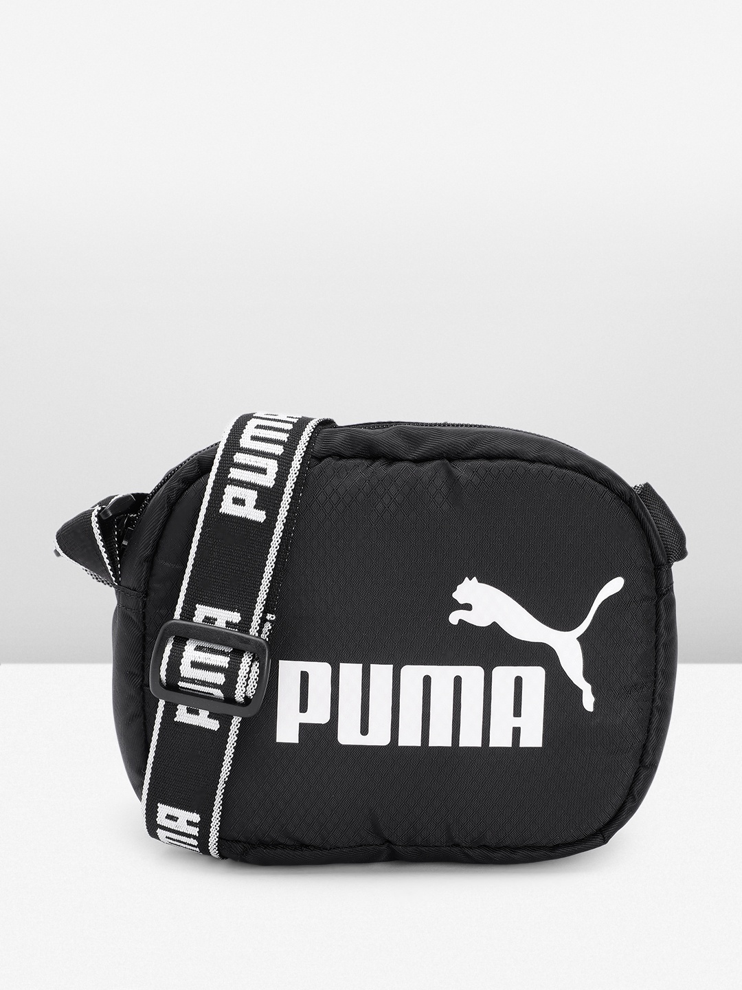 Puma Brand Logo Printed Structured Sling Bag, Black