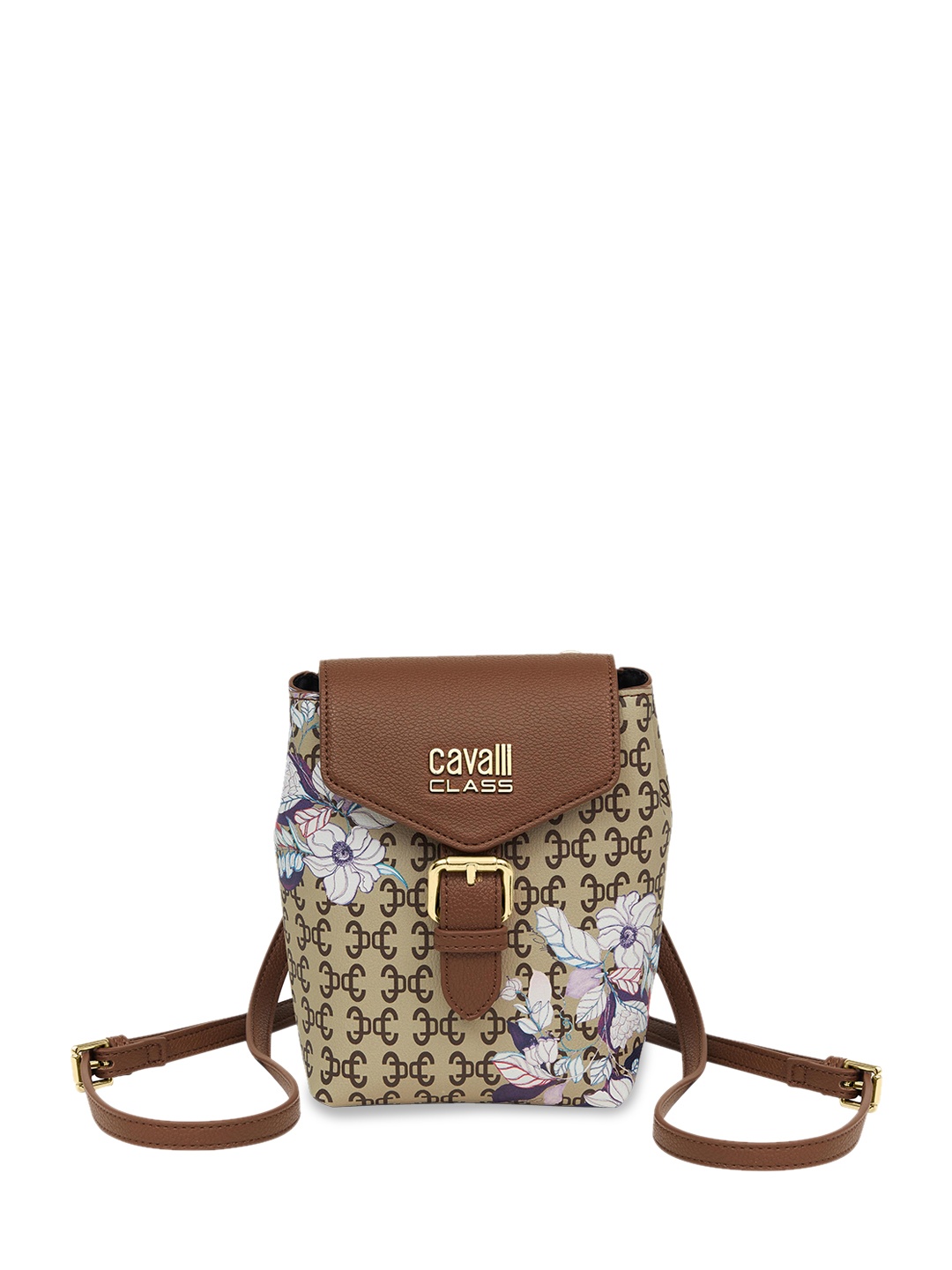 

Cavalli Class Geometric Printed Structured Sling Bag, Brown
