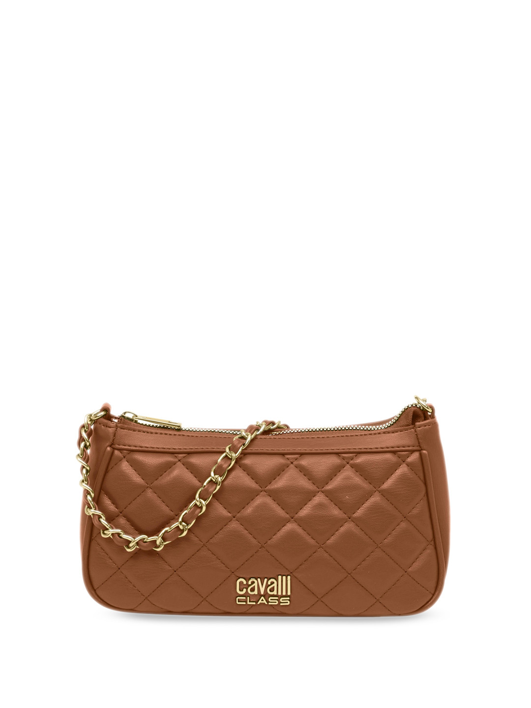 

Cavalli Class Geometric Textured Quilted Detailed Structured Shoulder Bag, Brown