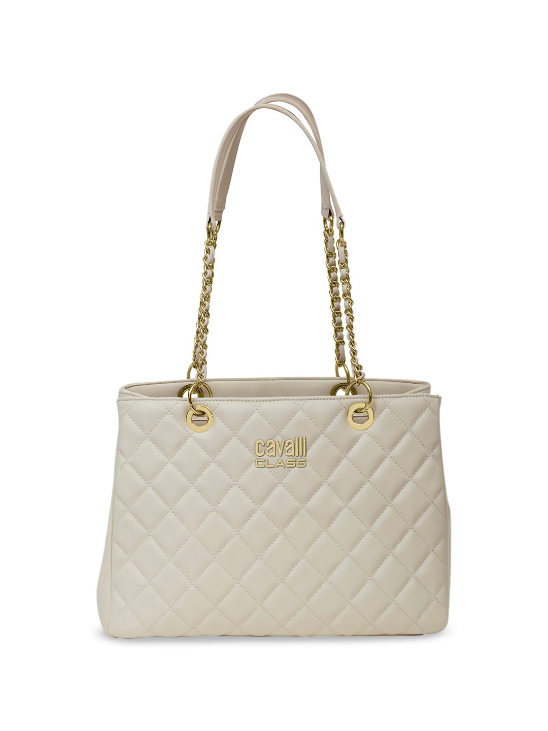 

Cavalli Class Textured Quilted Structured Shoulder Bag, Off white