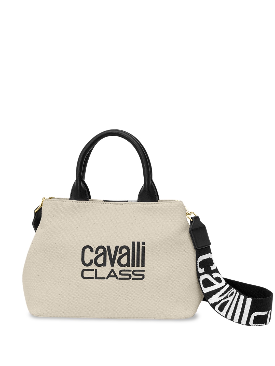

Cavalli Class Pamela Typography Printed Handheld Bag, White