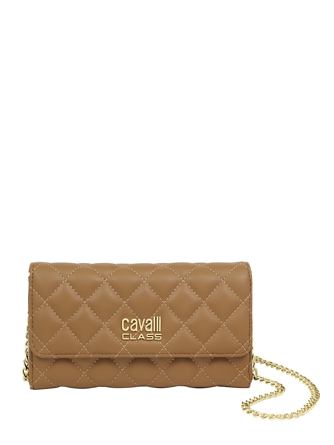 

Cavalli Class Geometric Textured Quilted Detailed Structured Sling Bag, Brown