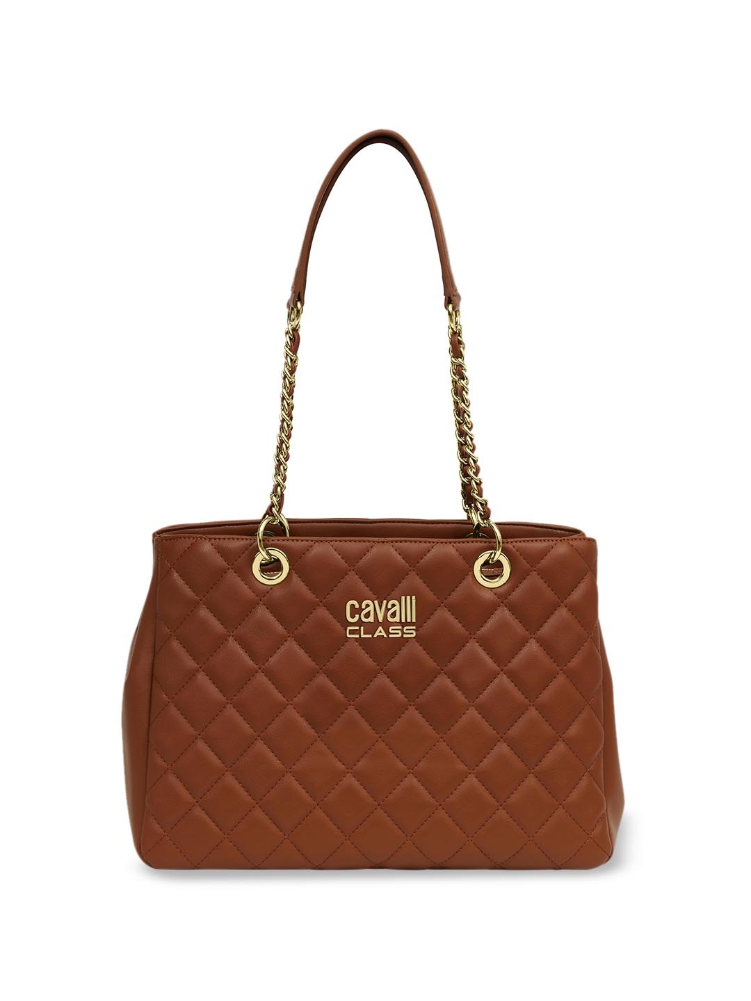 

Cavalli Class Structured Shoulder Bag With Quilted Details, Brown