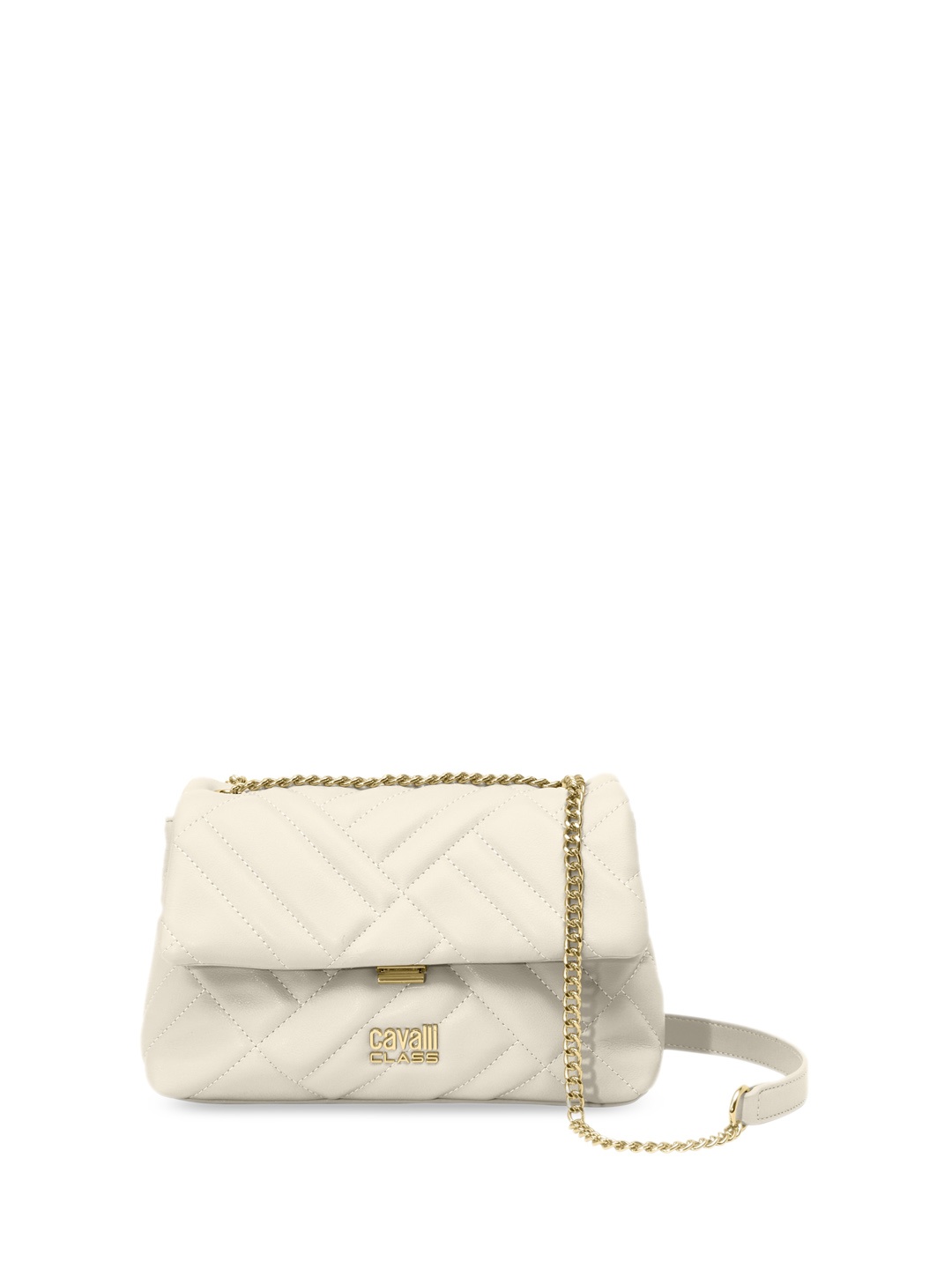 

Cavalli Class Geometric Textured Quilted Detailed Structured Sling Bag, Off white