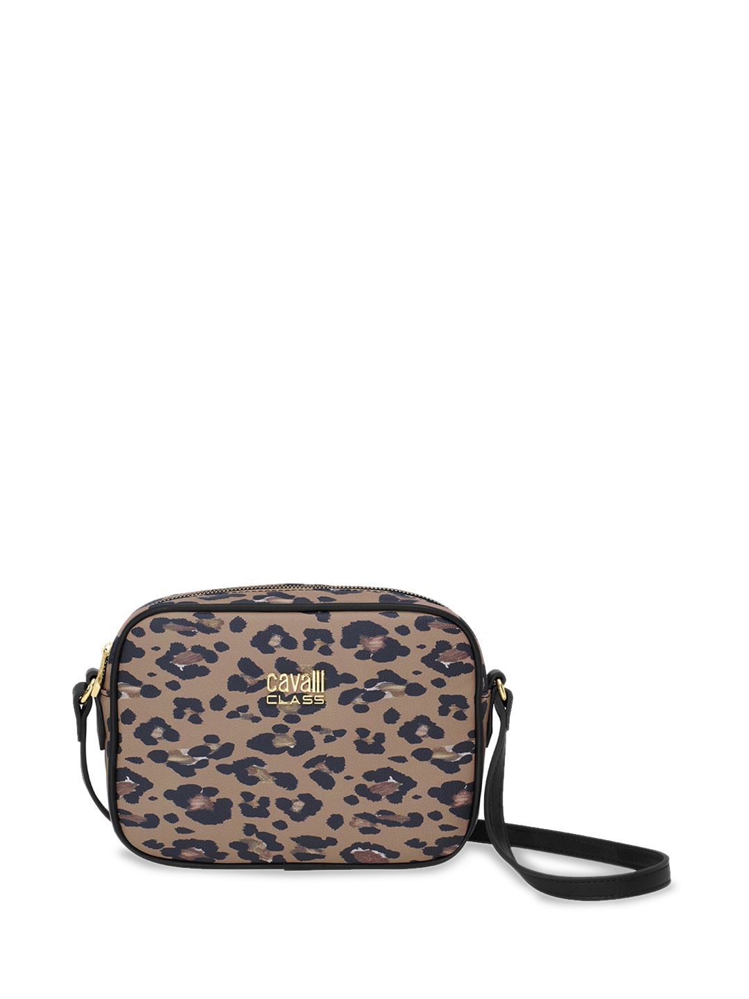 

Cavalli Class Animal Printed Structured Sling Bag, Beige