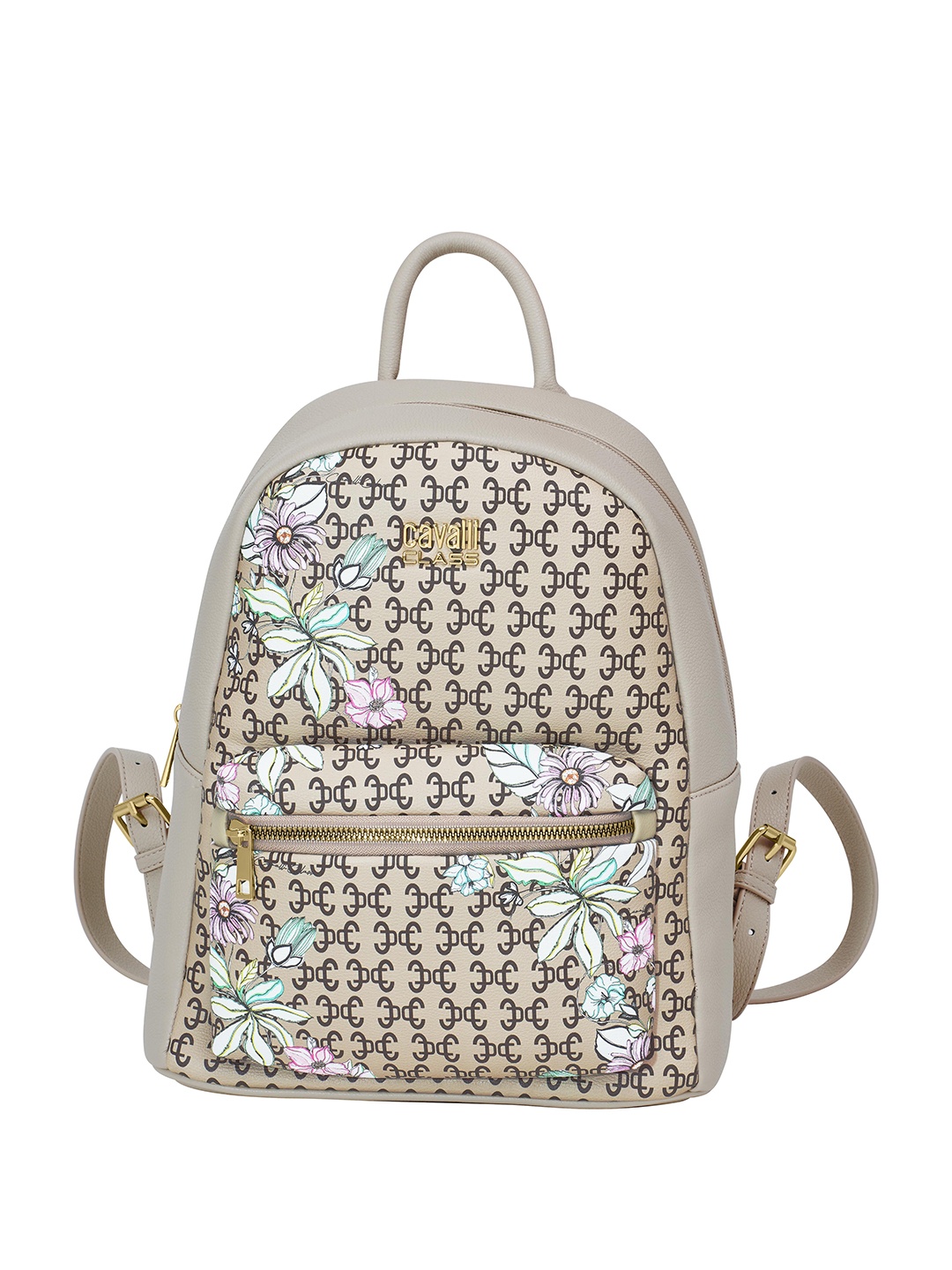 

Cavalli Class Geometric Printed Ergonomic Backpack, Beige