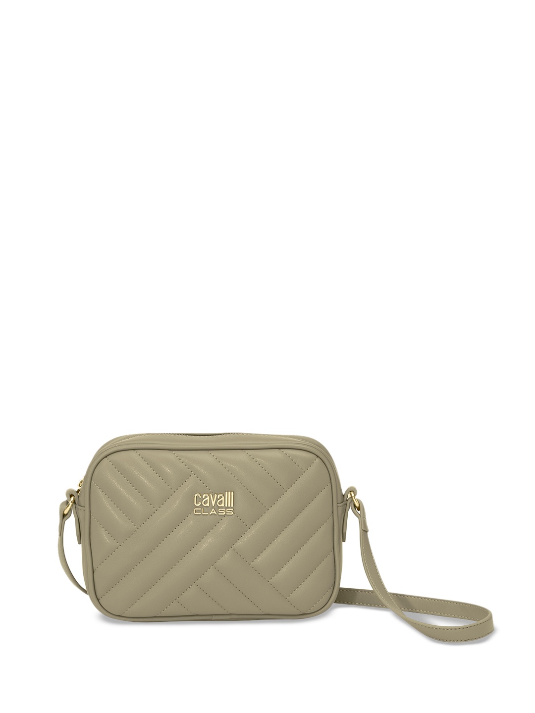 

Cavalli Class Geometric Textured Quilted Detailed Structured Sling Bag, Olive
