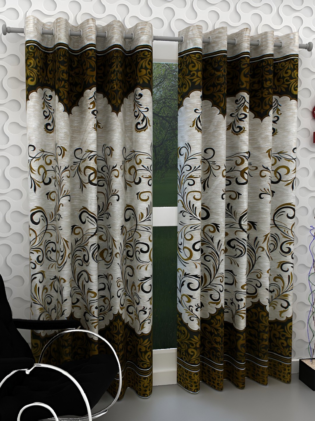 

Panipat Textile Hub Green & White 2 Pieces Floral Long Door Curtain