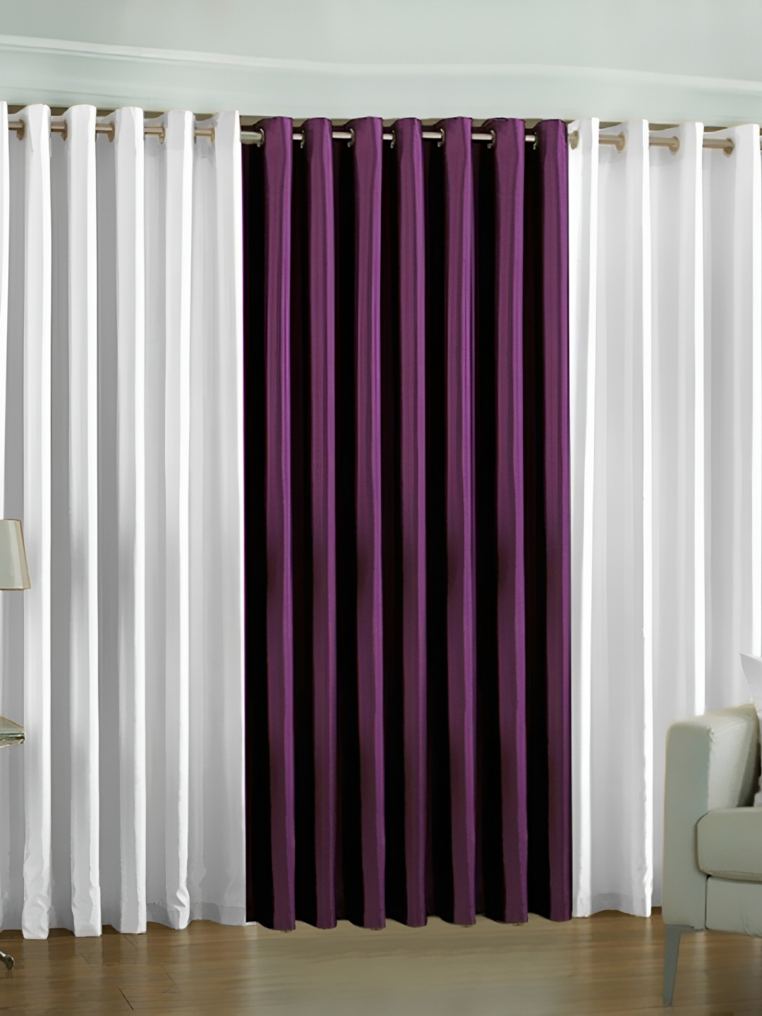 

Panipat Textile Hub Purple & White 3 Pieces Long Door Curtain