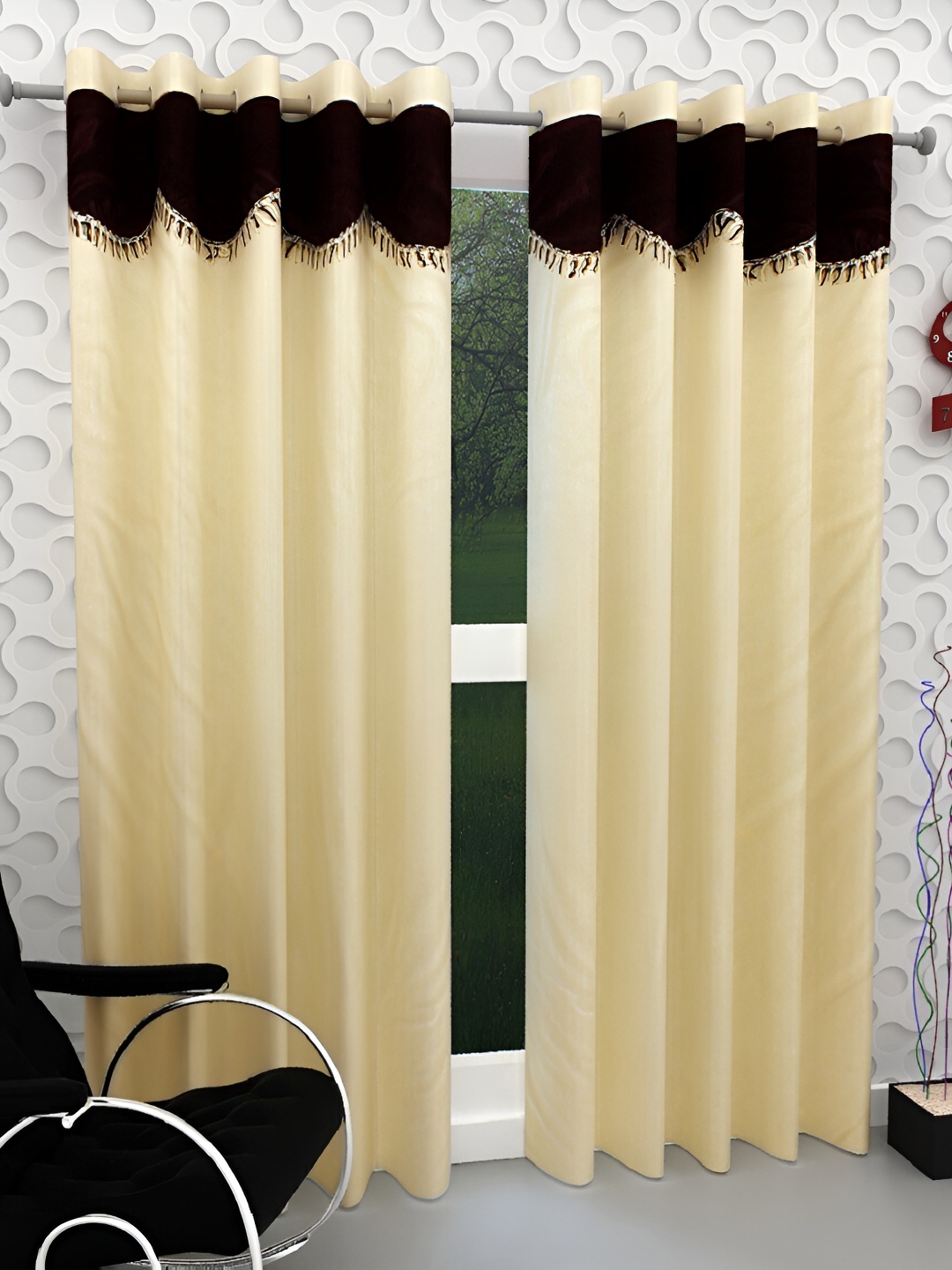 

Panipat Textile Hub Cream & Black 2 Pieces Room Darkening Long Door Curtain