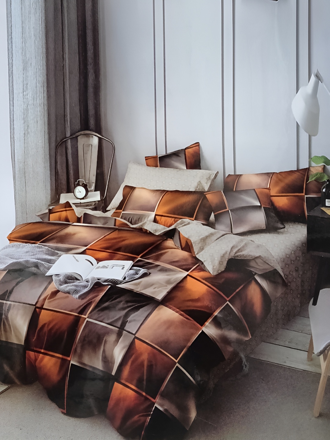 

Signature Brown & Orange Geometric 144 TC Queen Bedsheet with 2 Pillow Covers