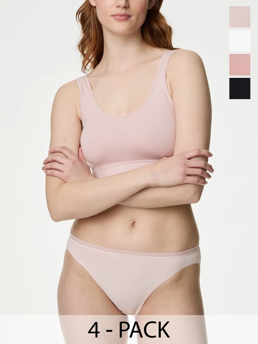 

Marks & Spencer Pack Of 4 Microfibre High Leg Knickers Low-Rise Basic Briefs T615026LSOFT, White