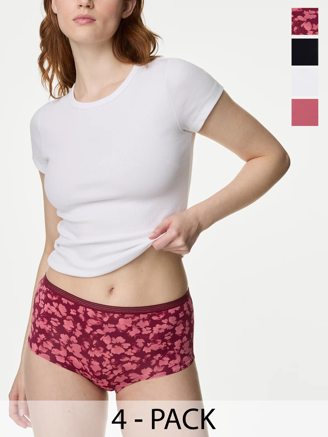 

Marks & Spencer Pack Of 4 Printed Microfibre High Rise Basic Briefs, Coral