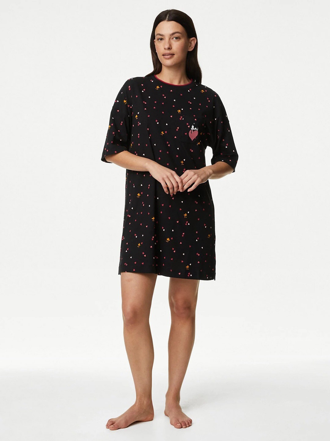 

Marks & Spencer Snoopy Printed Pure Cotton T-shirt Nightdress, Black