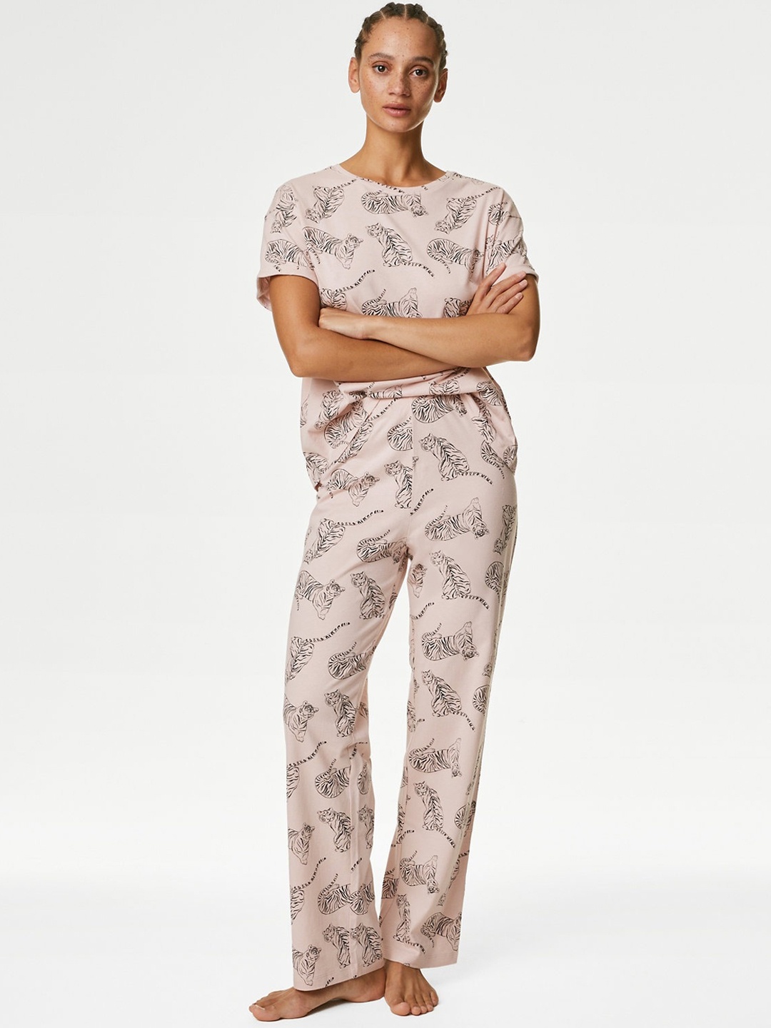 

Marks & Spencer Printed Pure Cotton T-shirt With Pyjamas, Pink