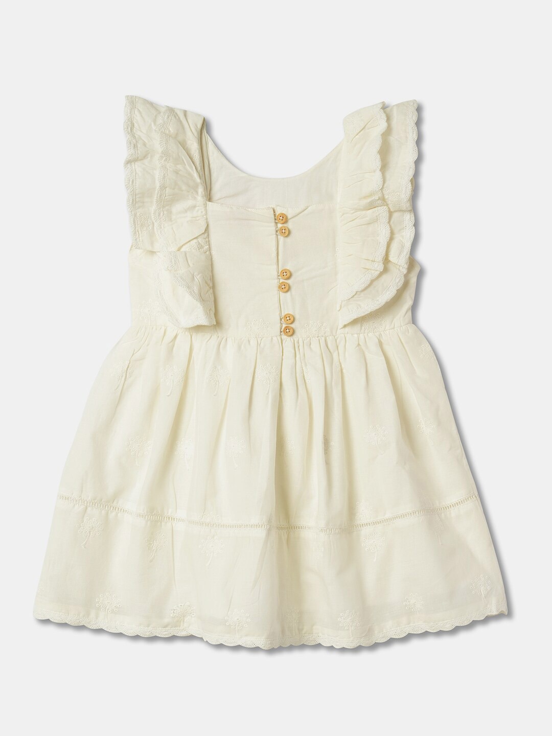 

R&B Girls Self Design Flutter Sleeves Fit & Flare Dress, White