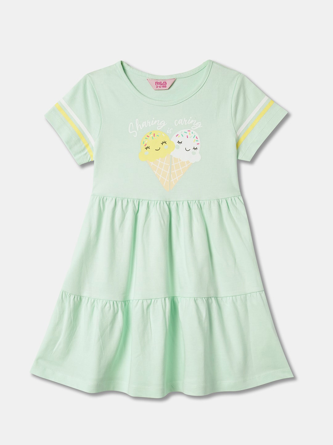 

R&B Girls Graphic Printed Cotton Fit & Flare Dress, Green