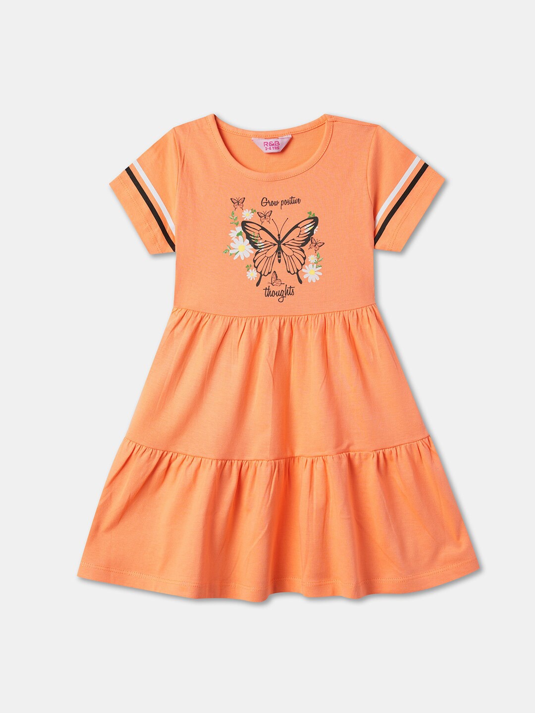 

R&B Girls Graphic Printed Cotton Fit & Flare Dress, Orange