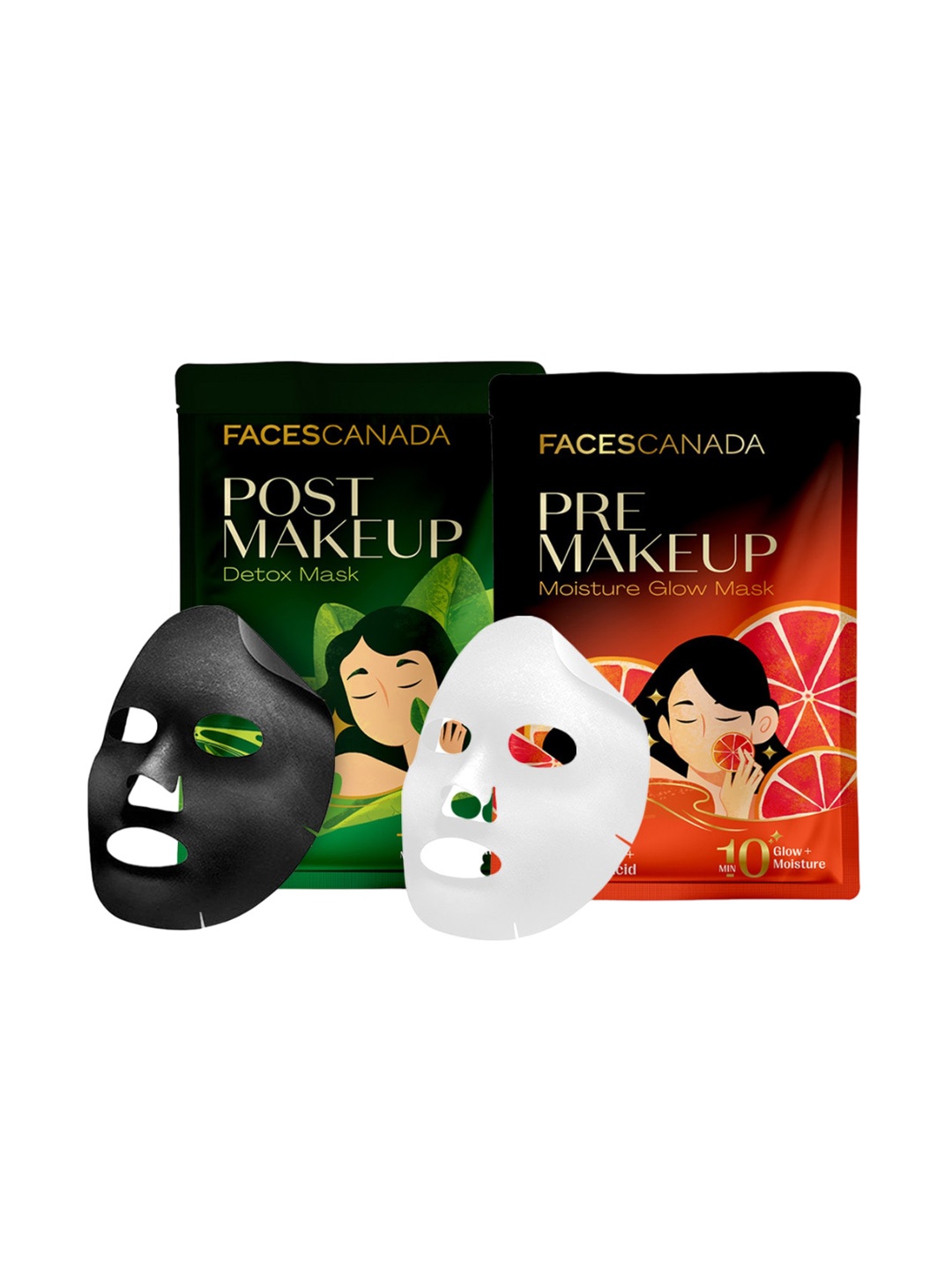 

FACES CANADA Pre Makeup Moisture Glow Mask & Post Makeup Detox Mask Combo - 45 g, Black