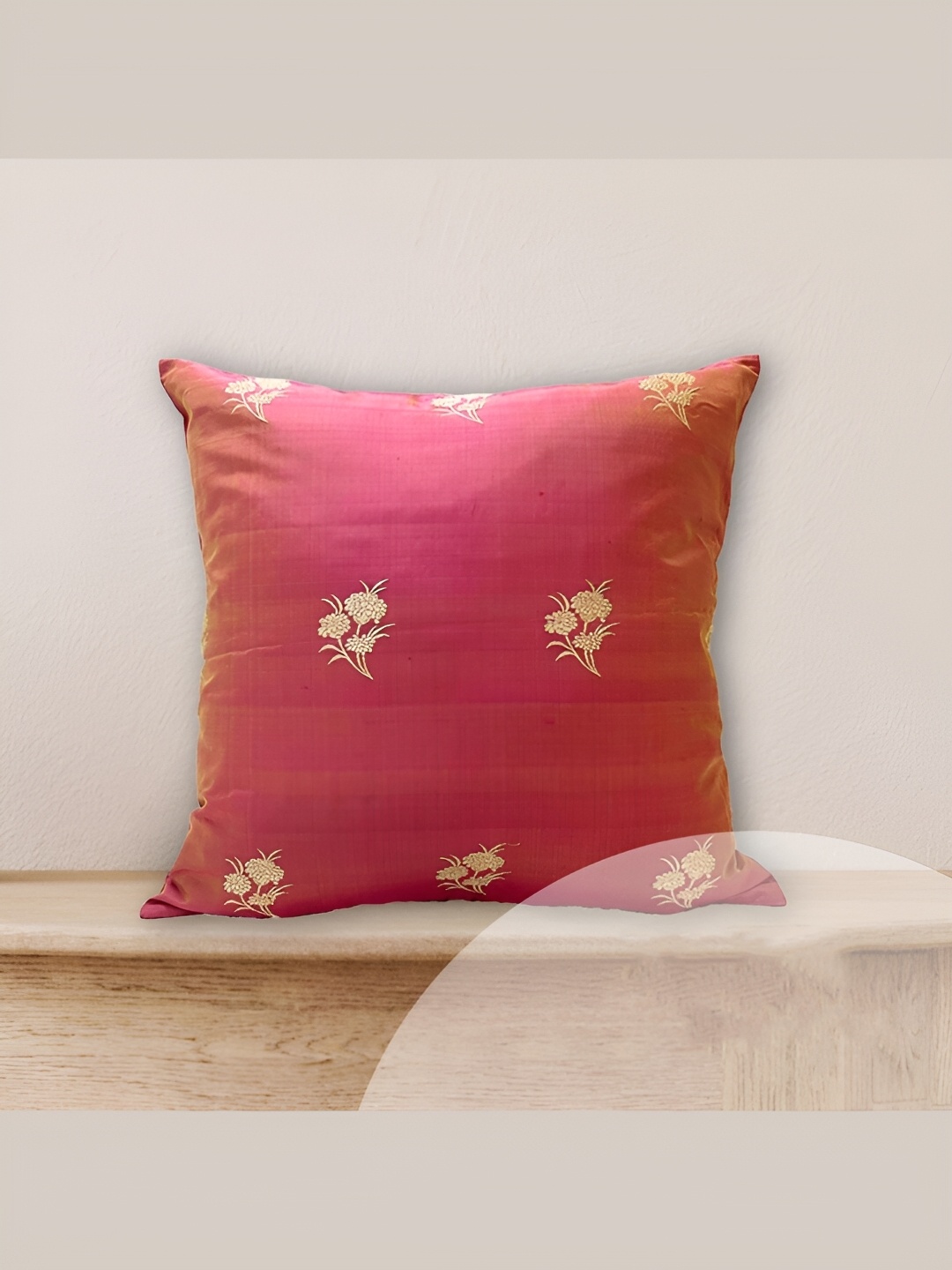 

Peepul Tree Pink & Gold Toned 2 Pieces Floral Square Cushion Covers