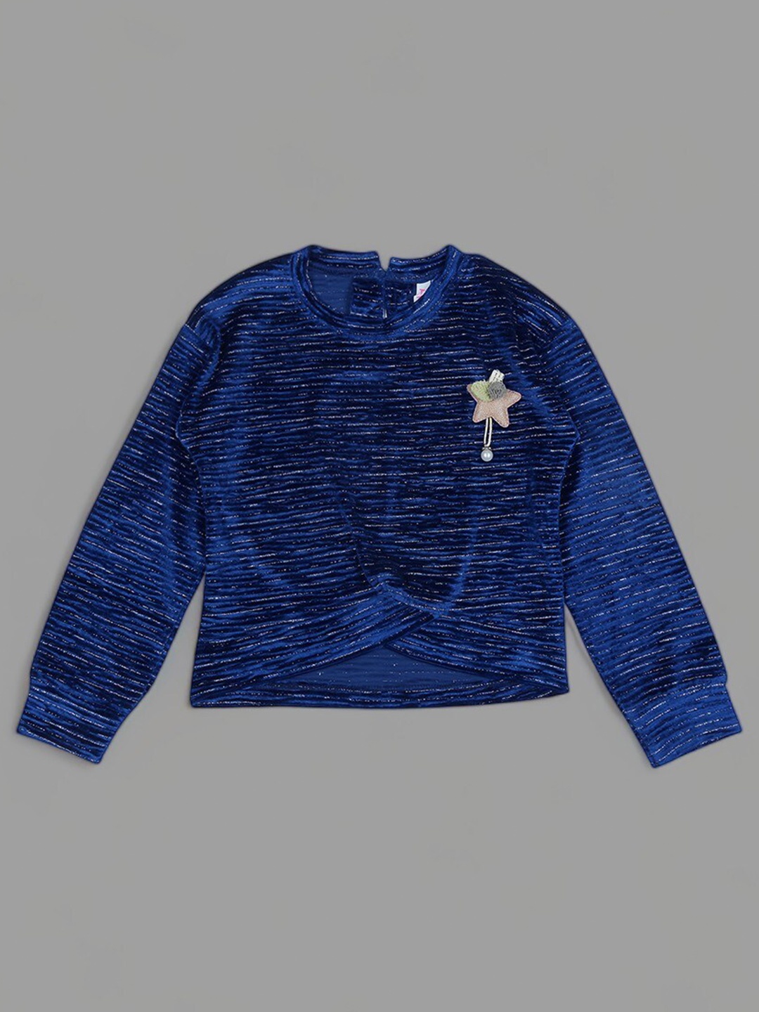 

Actuel Girls Self Design Striped Velvet Crop Top, Navy blue